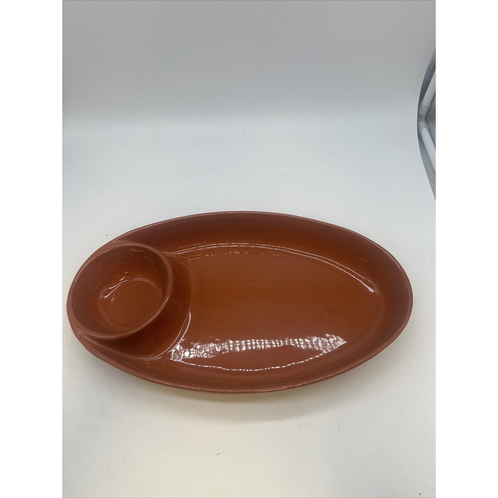 PIC‎ Vintage Terra Cotta Chip & Dip Server Oblong Pottery